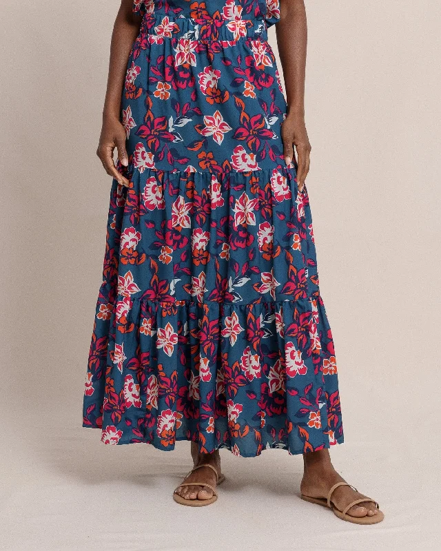 Taytum Aster Bouquet Printed Maxi Skirt high slit skirt